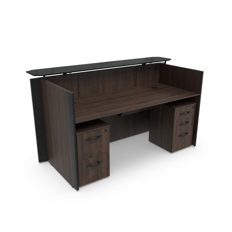 Allure Glass Top Reception Desk with Pedestals - 80"W x 38"D